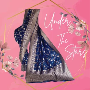 Dark Blue Banarasi Saree with Rose Gold Jaal work