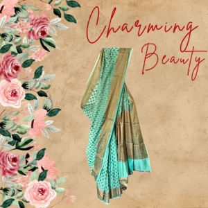Light Teal Blue Georgette Banarasi Saree with Copper work
