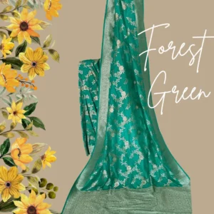 Forest Green Banarasi Silk Saree with Golden Jaal Work