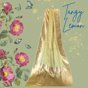 Lemon Yellow Banarasi Saree with Rose Gold work
