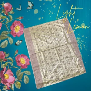 Light Lemon Yellow Banarasi Saree with Rose Gold work