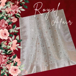 Off White Banarasi Saree with Rose Gold work