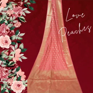 Dark Peach Banarasi Saree with Golden Buti